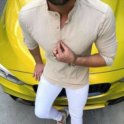 

Fashion Mens Casual Shirts Business Dress T-shirt Long Sleeve Slim Fit Tops