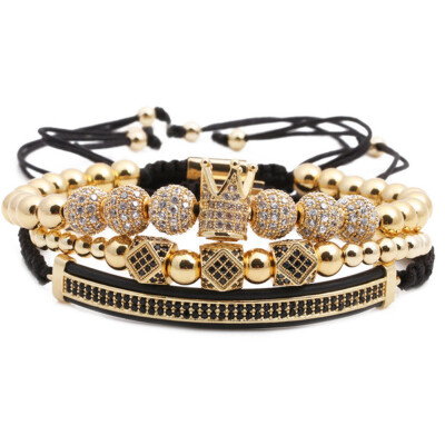 

Charm Bracelets - Luxury CZ Polygon Ball Gold Crown King Bead Bangle Bracelets for Men Women Jewelry