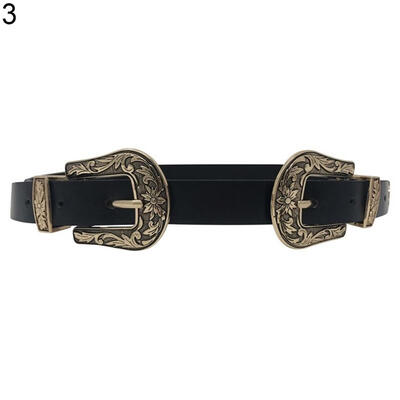 

Women Faux Leather SingleDouble Buckle Western Cowgirl Waist Belt Waistband