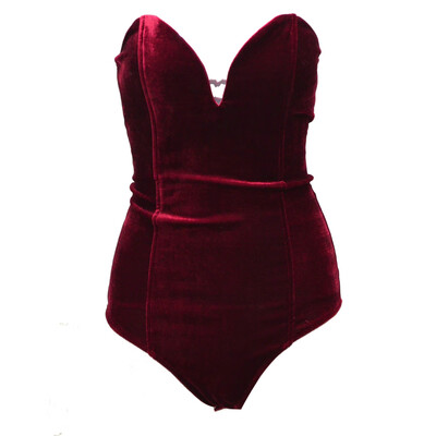 

Women Velvet Sexy V Neck Padded Chest Bodycon Bandage Bodysuit Jumpsuits