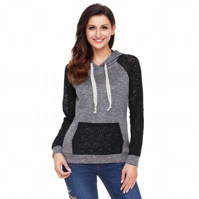 

Long-sleeved coral lace two-tone hooded casual daily sweatshirt