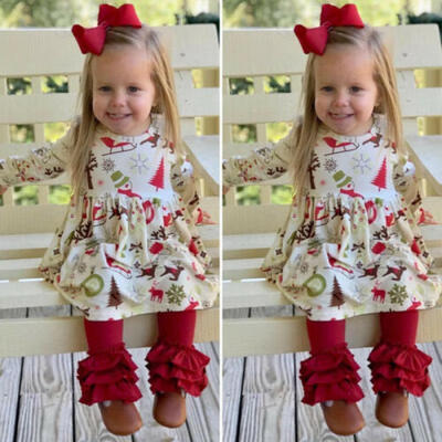 

Christmas Toddler Kids Baby Girl Clothes Xmas Tops Dress Ruffle Pants Outfits