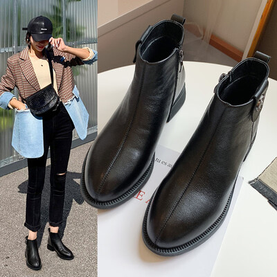 

The first layer of leather Chelsea boots womens autumn&winter new leather British wind wild b