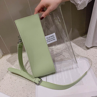 

Tailored Womens Fashion Transparent Handbag Contrast Color Stitching Large Capacity Bag