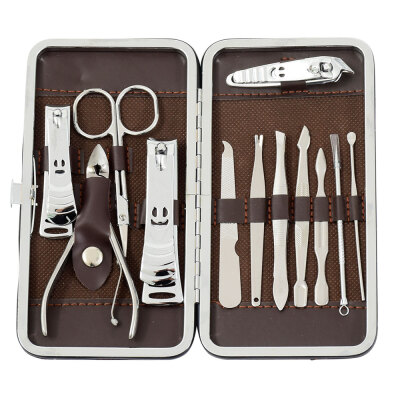 

12 PCSset Nail Art Manicure Tools Set Nails Clipper Scissors Tweezer Knife Manicure Sets Stone Pattern Case For Nail Manicure