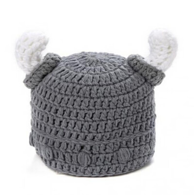 

New Stylish Children Infant Handmade casual Crochet Winter Hat Viking Horns cotton Hat Knitted Hat one pieces