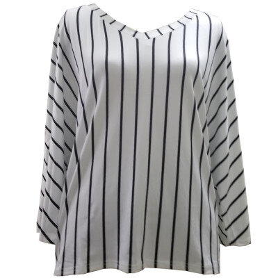 

Women Loose V Collar Summer T Shirt Female Striped Print Long Sleeve Tshirt Women Casual Simple Wild T-Shirt Tops