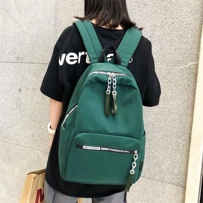 

Large Capacity Solid Color Waterproof Nylon Casual Backpack School Bag