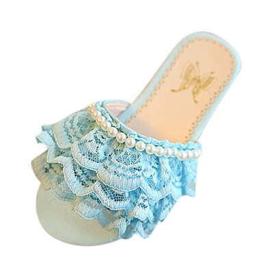 

Girls Children Beach Princess Shoes Pearls Casual Lace Summer Sandals Slippers