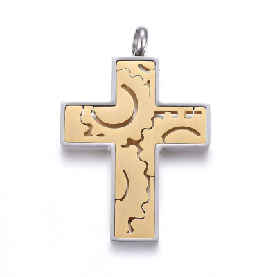 

304 Stainless Steel Pendants Cross Golden & Stainless Steel Color 45x295x2mm Hole 5mm