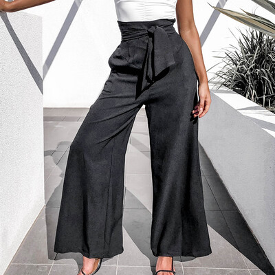 

Fashion Women High Waist Solid Color Casual Loose Long Wide Leg Pants