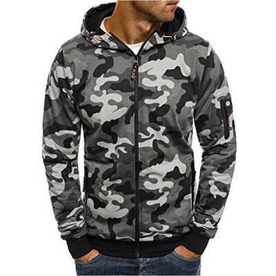 

Mens Zipper Hooded Jacket Tops Casual Camouflage Print Sports Hoodie Pullovers