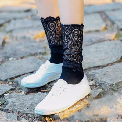 

Fashion Sweet Hollow Lace Womens Casual Spring Summer Breathable Long Socks