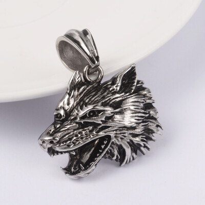 

316 Stainless Steel Pendants Wolf Antique Silver 29x34x8mm Hole 7x12mm
