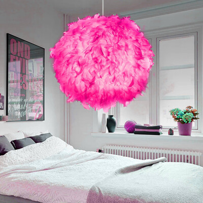 

Modern Romantic White Feather Ball Ceiling Chandelier Pendant Light Droplight for Living Room Bedroom