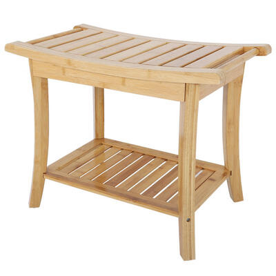 

Greensen Natural Bamboo Anti-slip Shower Seat Bathroom Spa Bath Organizer Stool W Storage Shelf