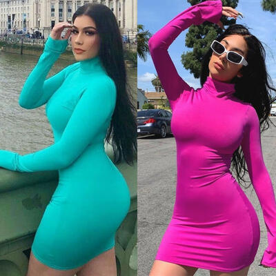 

Women´s Sexy Dress Long Sleeve Autumn TurtleNeck Slim Hip Bandage Bodycon Dress