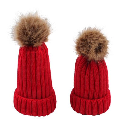 

Kid Girl Thickening Knitted Beanies Hat Dome Autumn Winter Cap Warm Hat Headwear With Ball Of Fluff