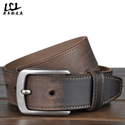 

Hand-made color first layer leather mens belt tide male retro alloy pin buckle frosted leather belt