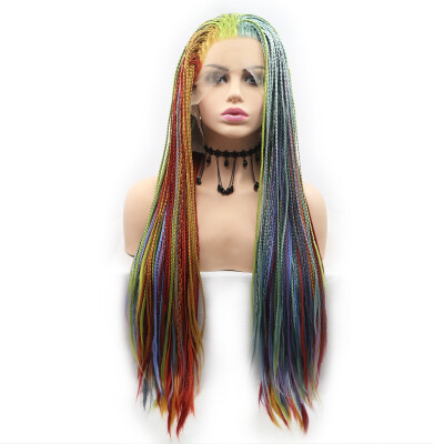 

Micro Braided Lace Frontal Wig Fully Hand Tied Synthetic Heat Resistant Hair Wigs Mixed Color Free Part Million Twist Wig