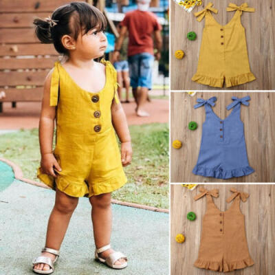 

Kids Baby Girl Summer Solid Ruffle Romper Jumpsuit Overalls Outfits Sunsuit 1-6Y