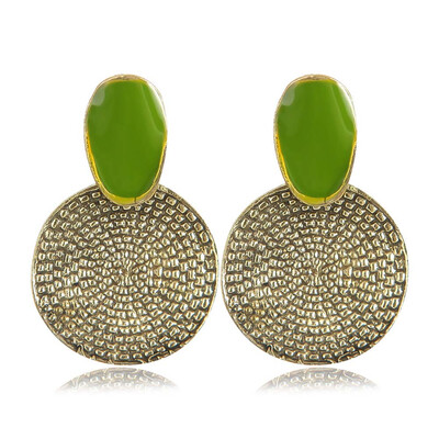 

Vintage Brand Jewelry Oil Drip Green Round Carve Pattern Earrings For Women Creative Double Circle Stud Ears