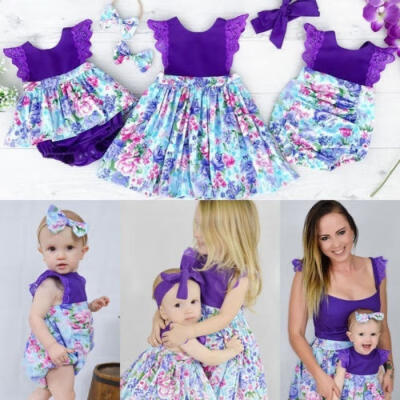 

2Pcs Kid Baby Girls Sisters Matching Floral Romper Dress 3 Types