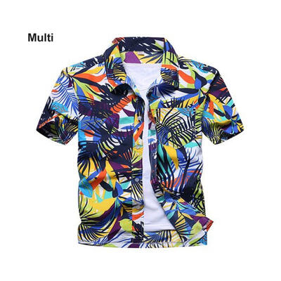 

Summer Fashion Leaves Printing Loose Shirt Casual Quick Dry Short Sleeve Mens Shirt Beach Tops Clothes Clothing
