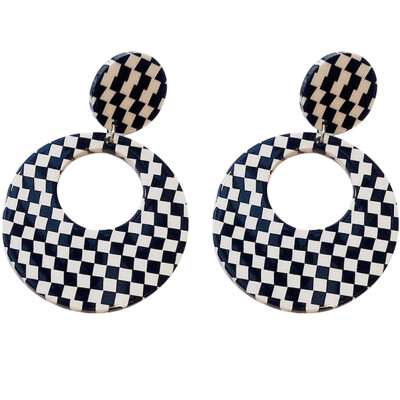 

Frosty Style Black&White Lattice Acrylic Geometric Earrings Drop Korean Earrings For Women Long Earrings