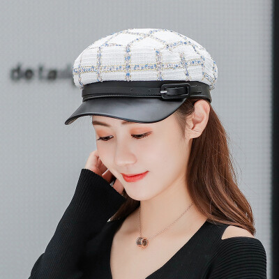 

Korean wave hat womens autumn&winter square color matching cotton linen flat hat Navy Hat fashion casual Joker Cap