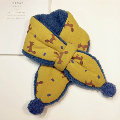

Autumn And Winter Print Children Scarves Double-Faced Plush Ball Cute Baby Boys Girls Cross