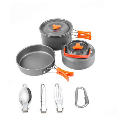 

7pcs Camping Cookware Fork Pot Pan Combination Tableware for Outdoor Picnic
