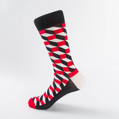 

1 Pair Brand Quality Mens Happy Socks Striped Plaid Diamond Socks Men Combed Cotton Socks