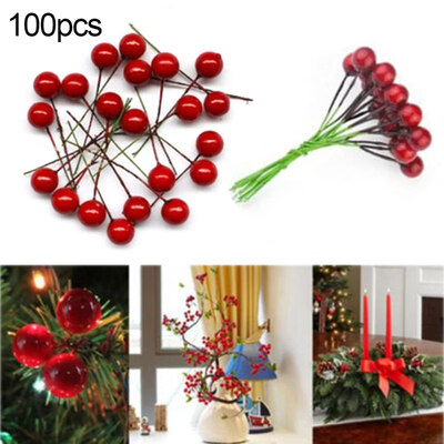 

100Pcs Foam Christmas Tree Artificial Fruit Small Holly Berry Toy Party Decor