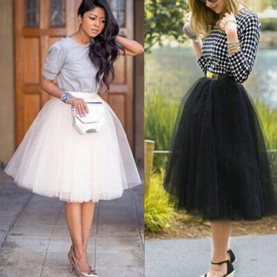 

US Womens Vintage High Waist Tulle Ball Gown Midi Swing Skirt A-Line Knee length