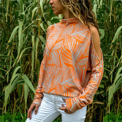 

Nomeni Women Fashion Cold Shoulder Blouse Geometric Floral Print Jumper Ladies Top