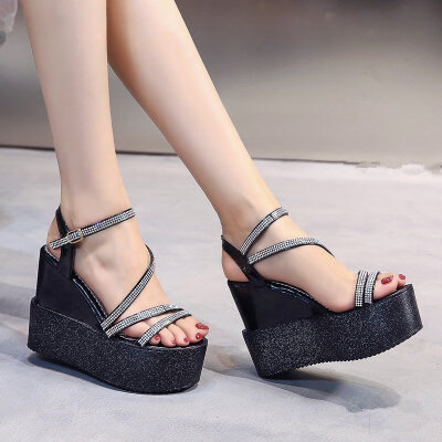 

Long-legged super high-heeled sandals lady slope heel waterproof platform Sexy Princess shoes fairy wind Roman water drill