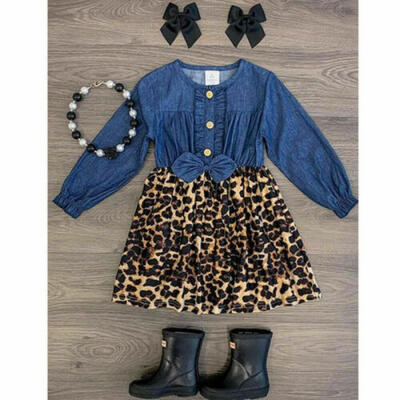 

Toddler Kids Baby Girls Denim Dress Princess Party Long Sleeve Dress 0-4Years