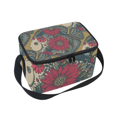 

ALAZA Insulated Lunch Box Vintage Fish Lunch Bag for Men Women Portable Tote Bag Cooler Bag