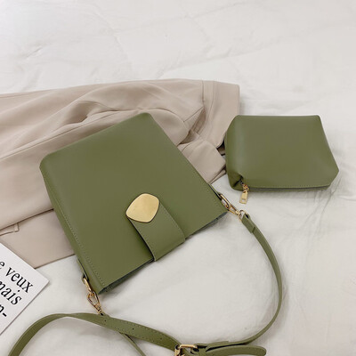 

Tailored 2Pcs Women Retro Simple Pure Color Leather Hand Bag Shoulder Bag Crossbody Bags