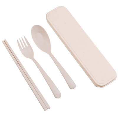 

3 In 1 Spoon Fork Chopsticks Set Organizer Box Plastic Tableware Wheat Dissolvabitity Dinnerwear