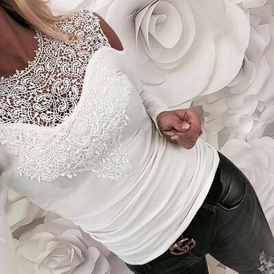 

Women Loose Cold Shoulder Blouse Pleated Tops Ladies Casual Long Sleeve T Shirt