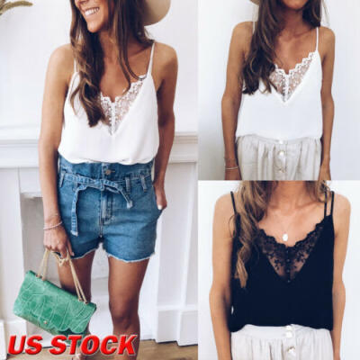 

Women Summer Tank Tops Lace Sexy Vest Fashion Camisole Sleeveless Casual T-Shirt