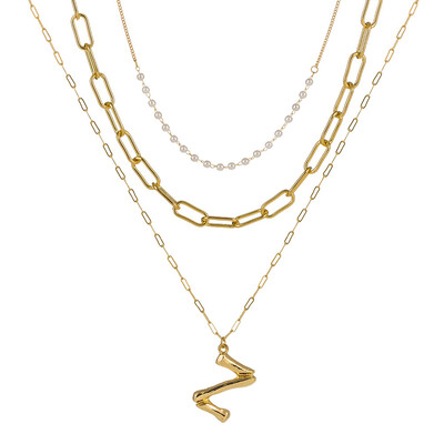 

Tiny Pearl A-Z Fashion Personalized Letter Alphabet Pendant Necklace Gold Color Chain Initial Bib Charms For Women Jewelry