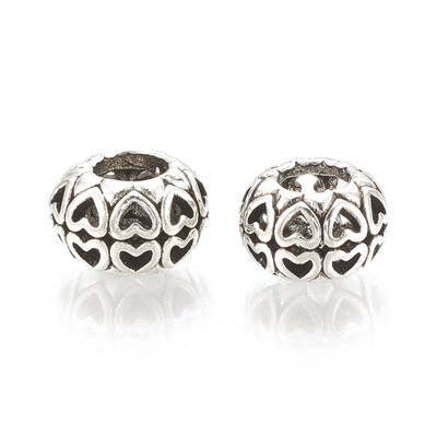 

Alloy European Beads Large Hole Beads Hollow Rondelle with Heart Antique Silver 11x75mm Hole 5mm