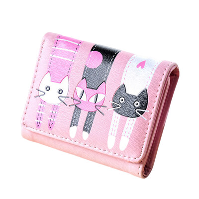 

Womens Lovely Cartoon Cat Pattern Coin Purse Card Holder Trifold Short Wallet