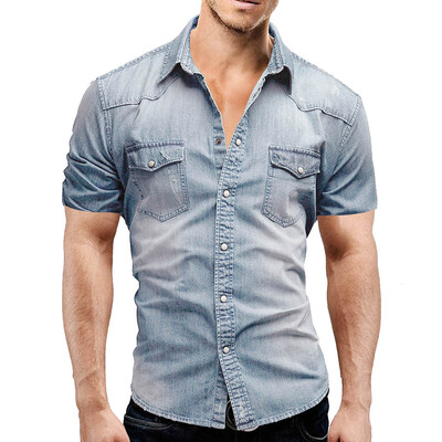 

Tailored Mens Casual Slim Fit Button Shirt With Pocket Short Sleeve Tops Blouse