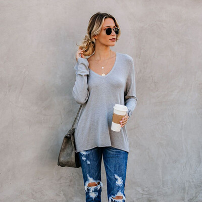 

Starmoon Women Solid Lady Long Sleeve Loose Zipper V Neck Tops Shirt Casual Tunic Blouse