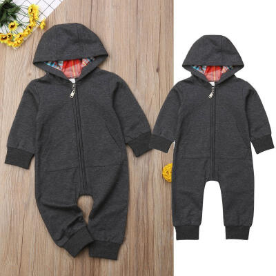 

Newborn Baby Boys Long Sleeve Zipper Hooded Romper Jumpsuit Playsuit Winter Outfits