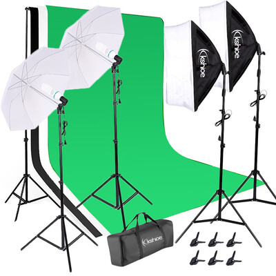 

135W White Umbrellas 3x Muslim Cloth Muslin Photography Backdrop SoftBox Photo Lights Kit